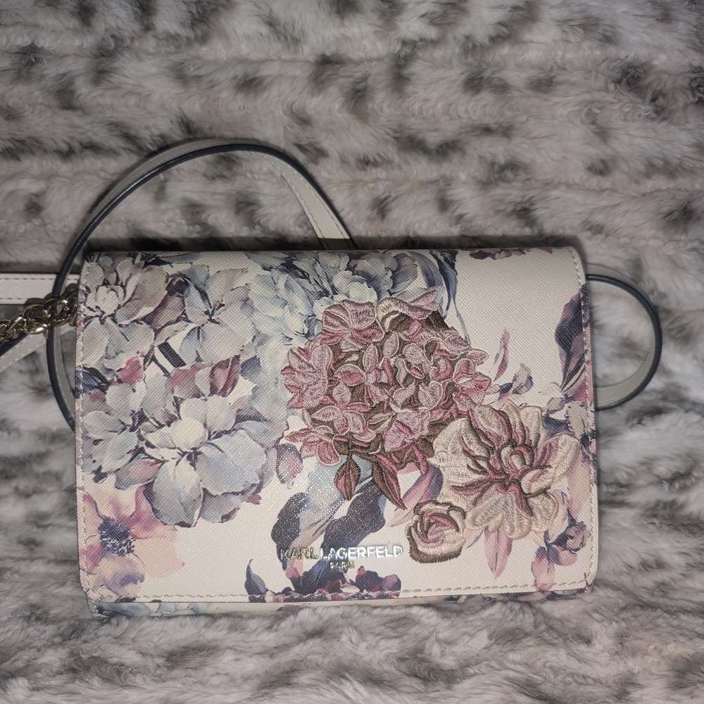 Karl Lagerfeld Stitched Floral Women's Bag - Cream, Azure and Pink